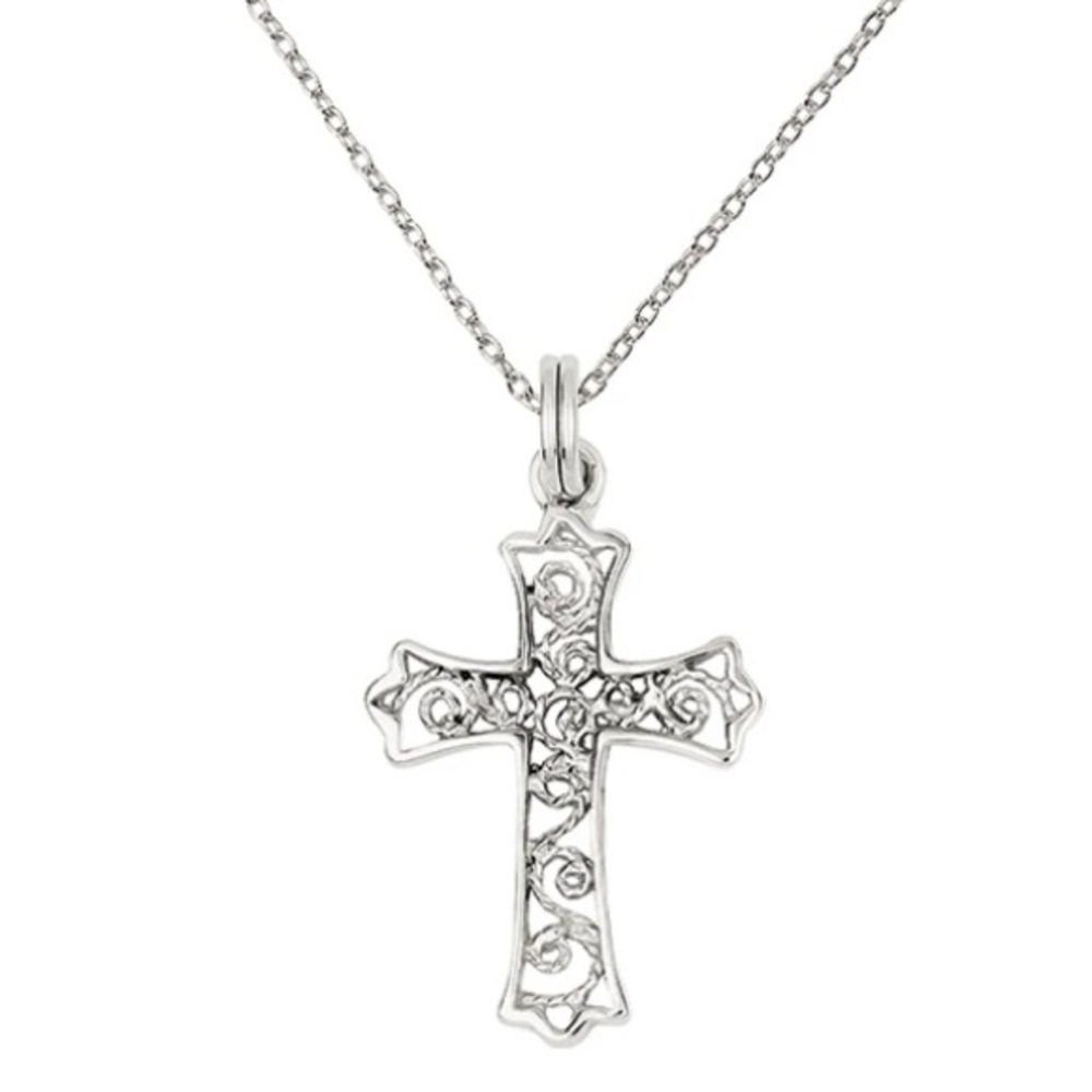 PRIMAL SILVER STERLING SILVER FILIGREE CROSS PENDANT AND 18” CHAIN